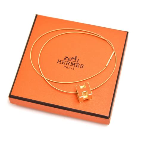 hermes silver-tone & orange enamel cage d'h necklace|hermes usa official website.